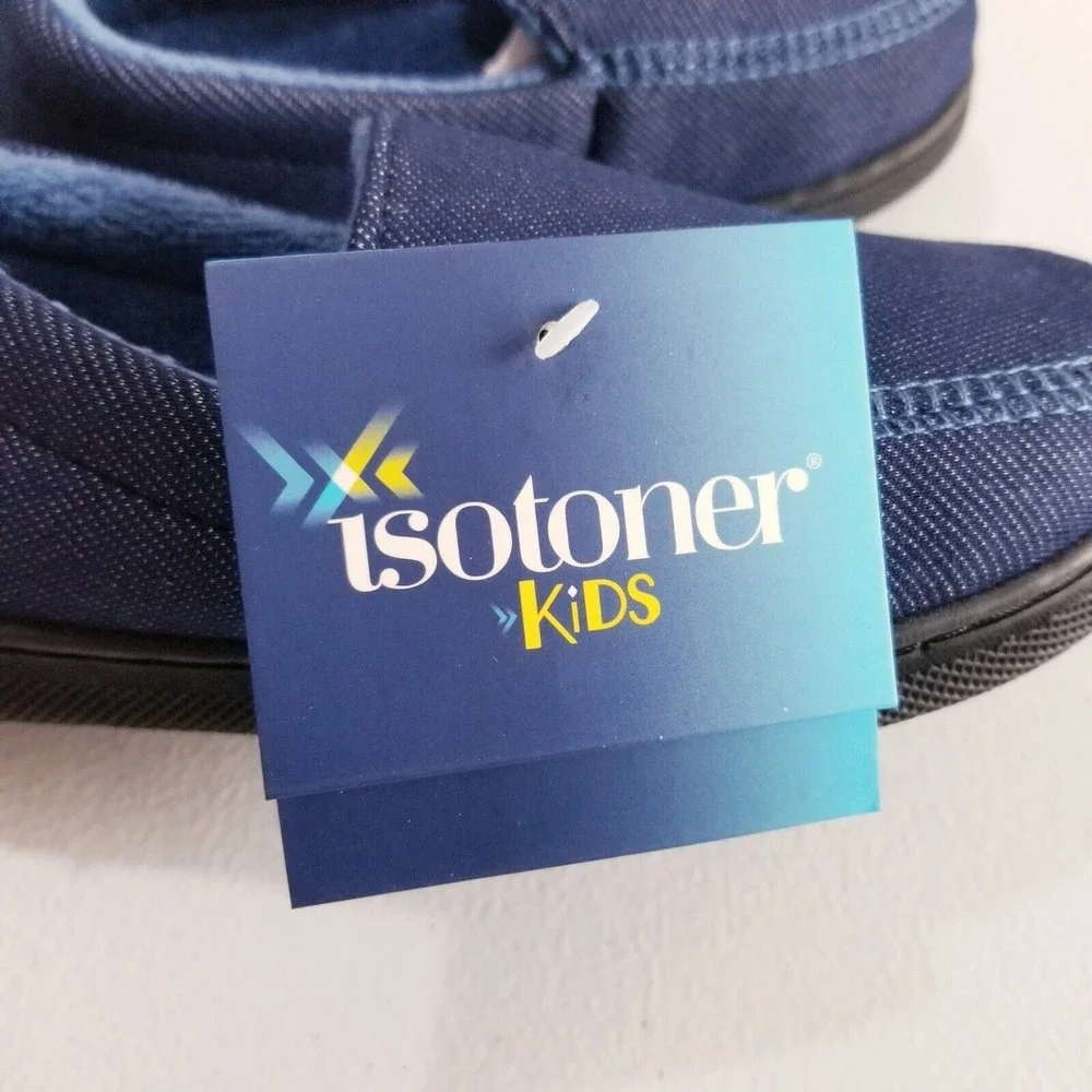 Isotoner Kids Chandler Moccasin Slippers Size 9-10 Navy Blue NEW Boys